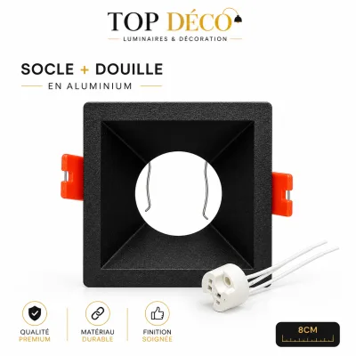 Socle Carré Encastrable 8 cm en Aluminium avec Douille GU10 – Noir Mat | Top Déco Tunisie
