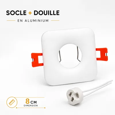 Socle Encastrable Carré Blanc 8 cm avec Douille GU10 – Aluminium Premium | Top Déco Tunisie