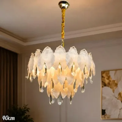 Lustre Cristal Feuilles Blanches Dorées 40 cm | Top Déco Tunisie