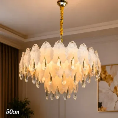 Lustre Cristal Feuilles Blanches Dorées 50 cm | Top Déco Tunisie