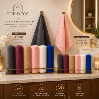 Lot de 2 Sets de Serviettes  Premium – 12 Pièces | Top Déco Tunisie