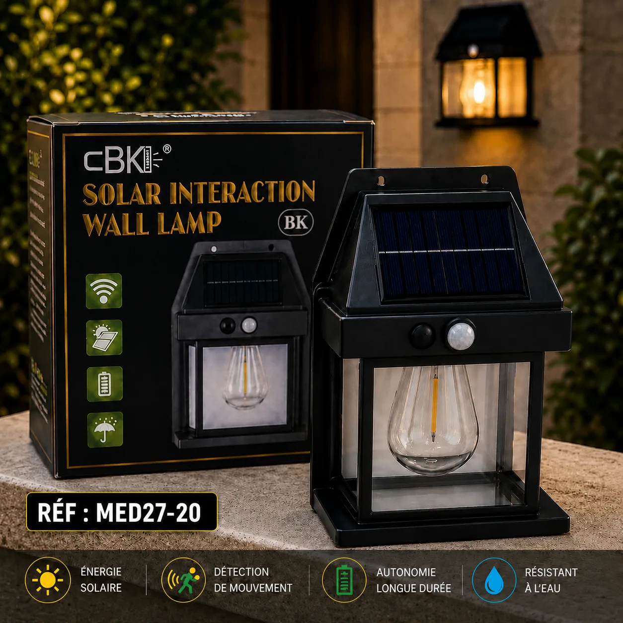Applique Murale Solaire LED avec Détecteur de Mouvement – Design Lanterne Vintage