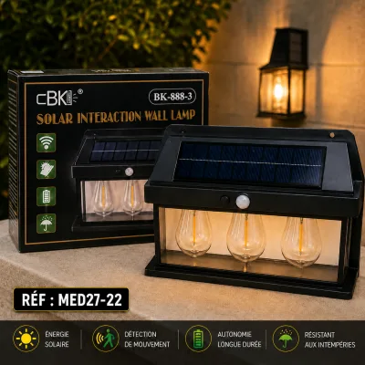 Applique Murale Solaire LED Triple Filament avec Détecteur de Mouvement | Top Déco Tunisie