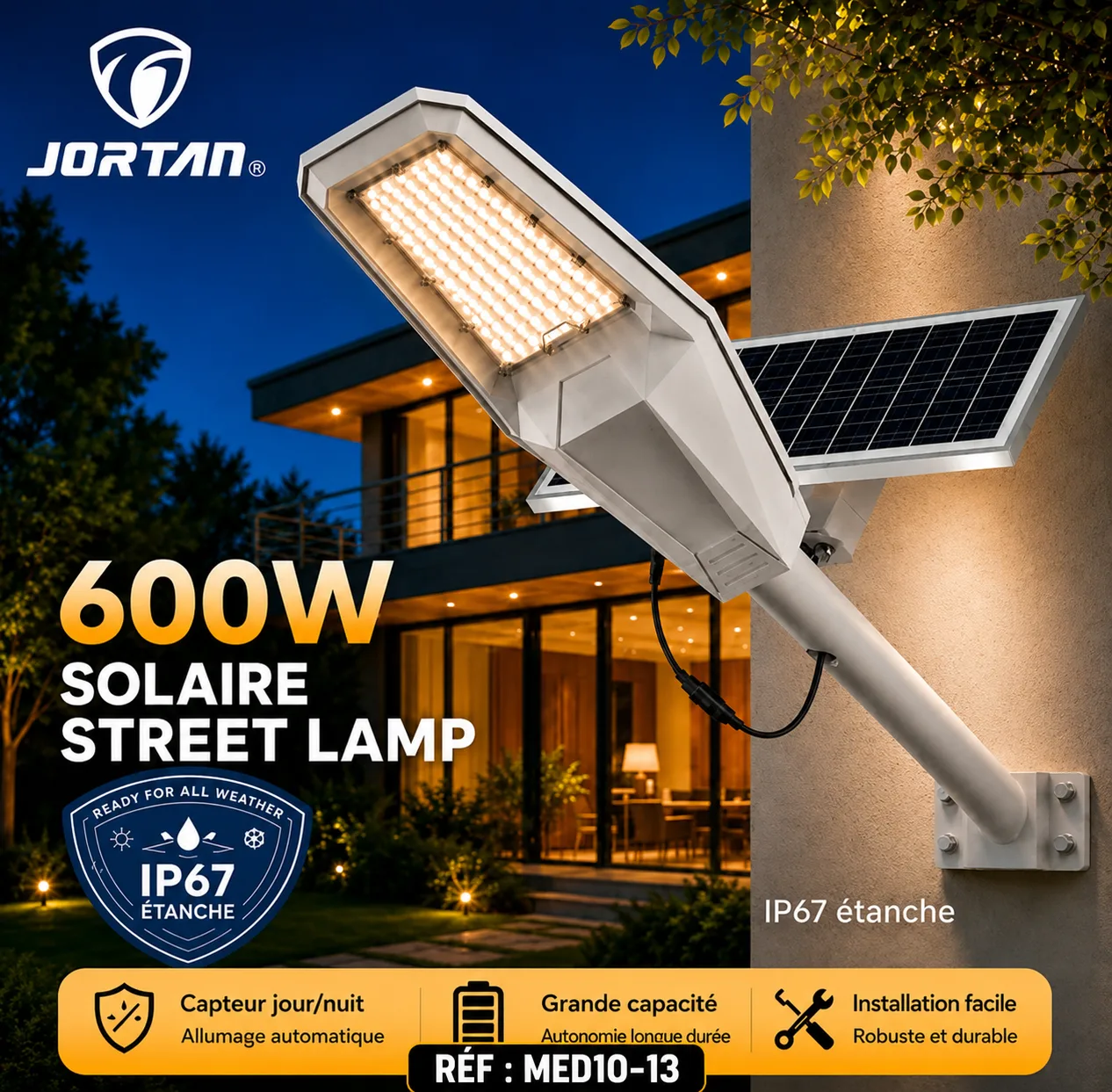 Projecteur Solaire LED 600W IP67 – Éclairage Extérieur Ultra Puissant