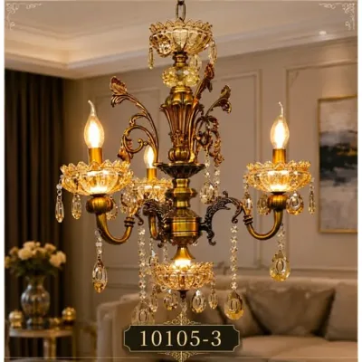 Lustre Classique en Cristal Doré 3 Lumières | Top Déco Tunisie