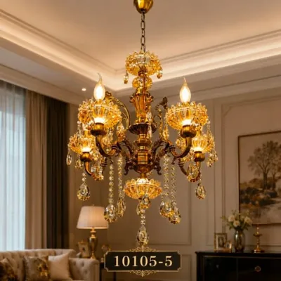 Lustre Classique en Cristal Doré 5 Lumières | Top Déco Tunisie