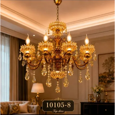 Lustre Classique en Cristal Doré 8 Lumières | Top Déco Tunisie