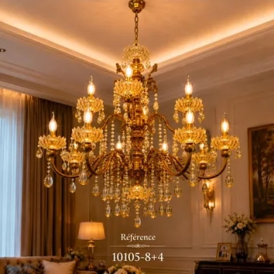 Lustre Classique en Cristal Doré 12 Lumières | Top Déco Tunisie