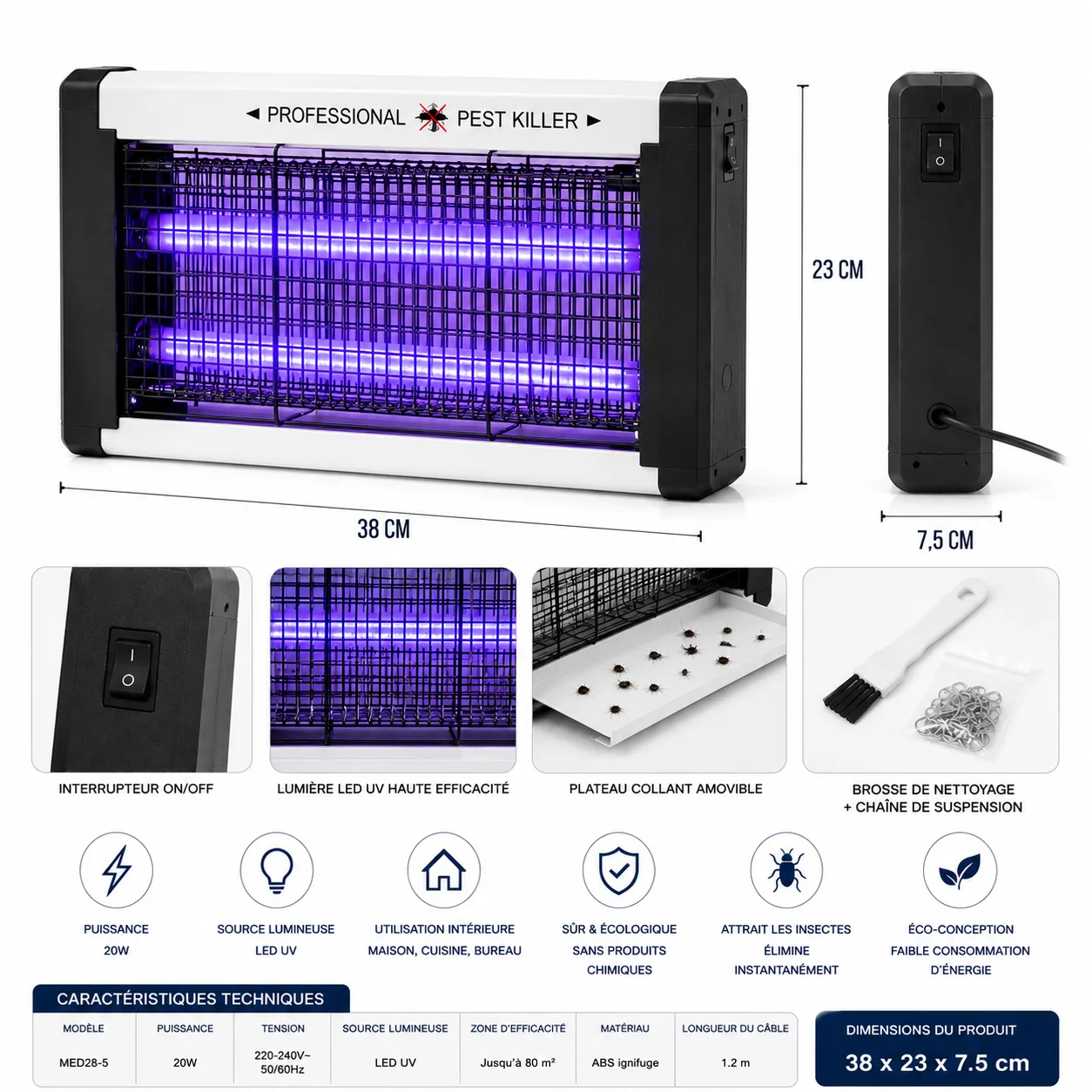 Tue-Insectes Électrique LED – Anti-Moustiques & Anti-Mouches Haute Efficacité