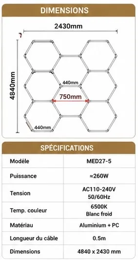 Éclairage LED Hexagonal Professionnel pour Garage & Atelier – Kit 484 × 243 cm