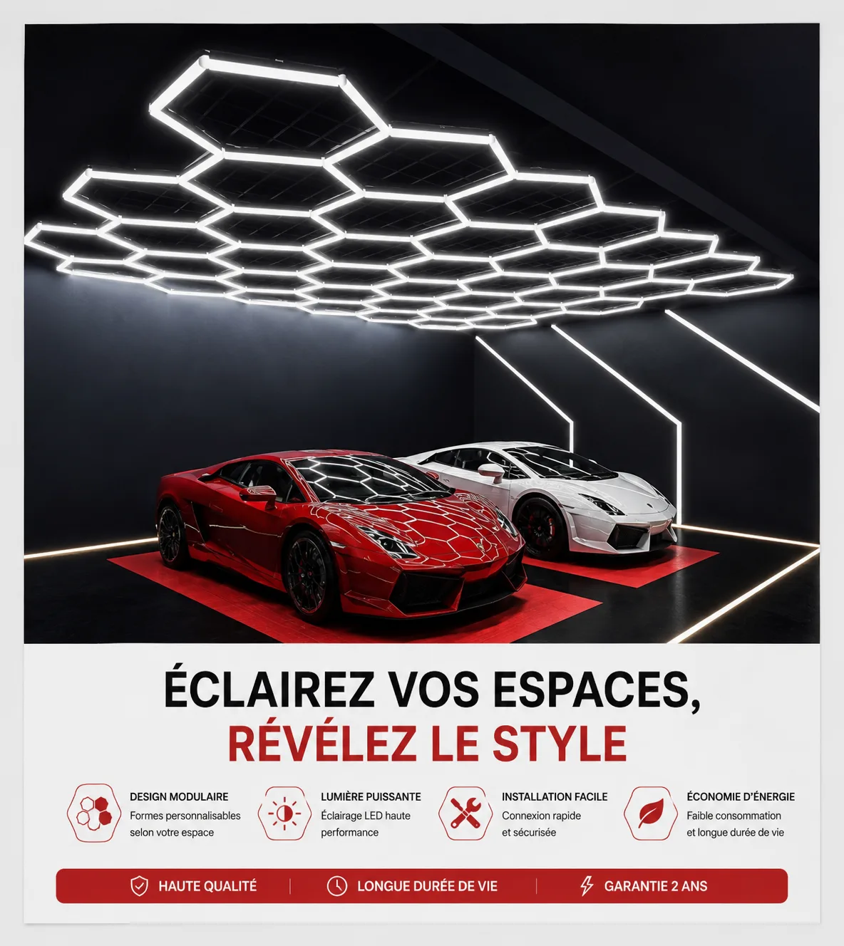 LED Hexagonal Modulaire Premium – Éclairage Professionnel pour Garage & Showroom