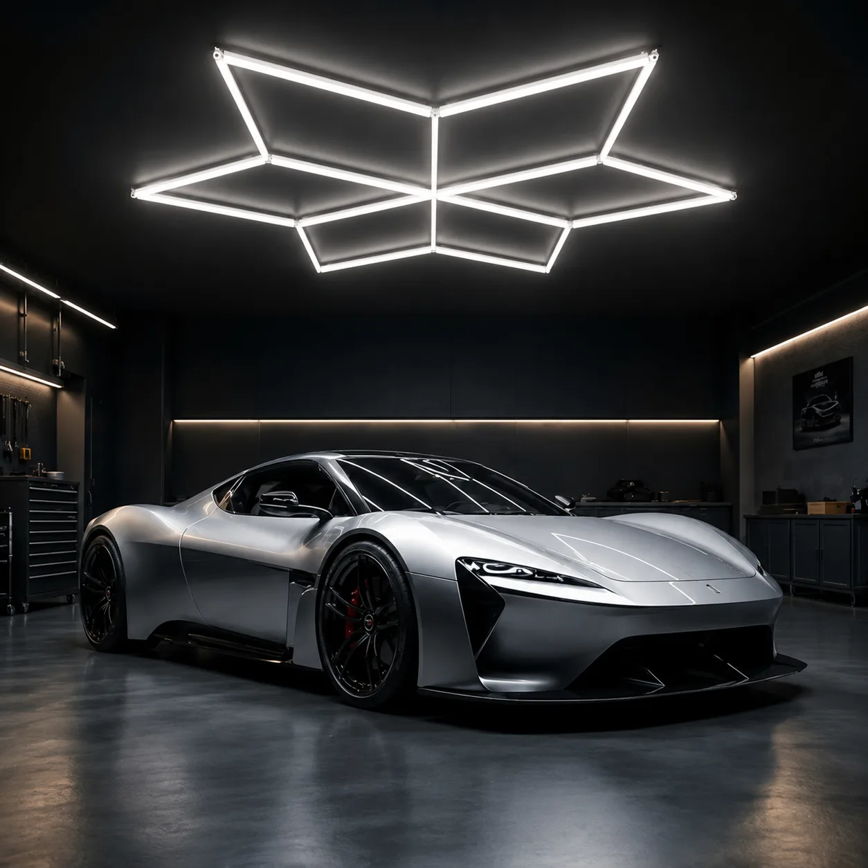 LED Hexagonal Design Premium – Éclairage Professionnel pour Garage & Showroom Automobile