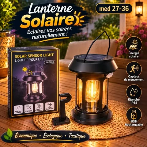 Lanterne Solaire LED Rechargeable avec Détecteur de Mouvement – IP65