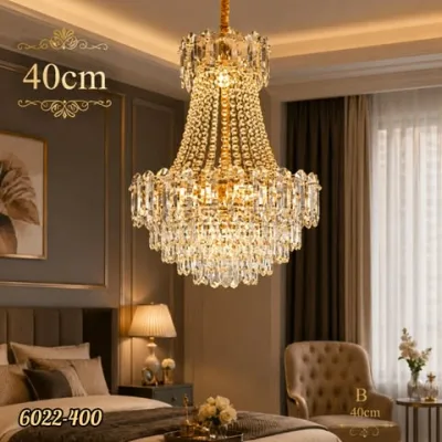 Lustre Cristal Doré de Luxe 40 cm – Suspension Élégante | Top Déco Tunisie
