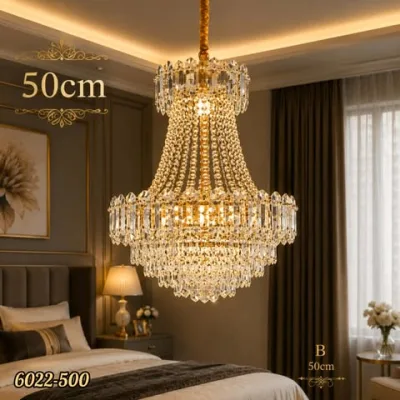 Lustre Cristal Doré de Luxe 50 cm – Suspension Élégante | Top Déco Tunisie
