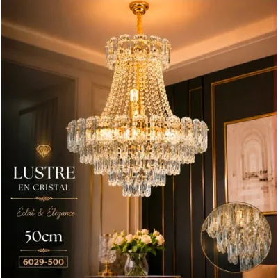 Lustre Cristal Doré Prestige 50 cm – Suspension de Luxe | Top Déco Tunisie