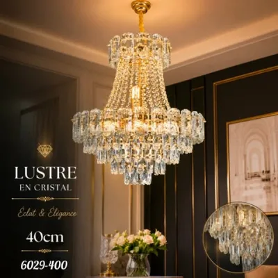 Lustre Cristal Doré Prestige 40 cm – Suspension de Luxe | Top Déco Tunisie