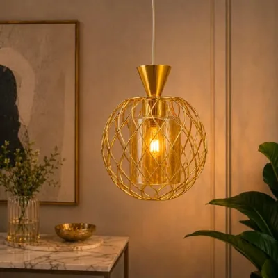 Suspension Dorée Design avec Verre Ambré | Top Déco Tunisie