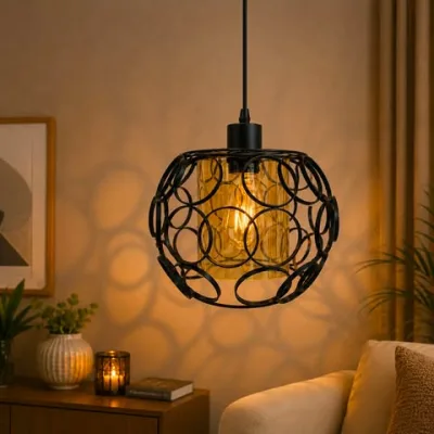 Lustre Suspendu Sphérique Noir – Design Cercles Contemporains | Top Déco Tunisie