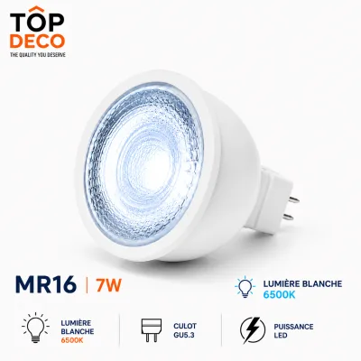 Ampoule LED MR16 7W 6500K – Lumière Blanche Haute Luminosité | Top Déco Tunisie