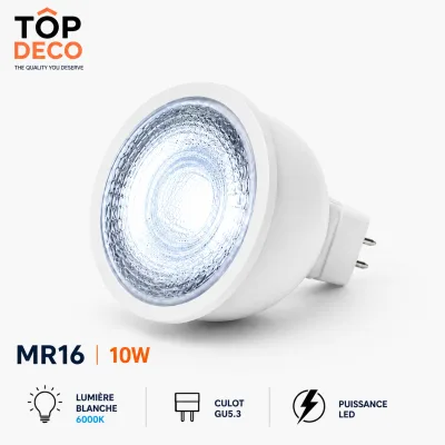 Ampoule LED MR16 10W 6000K – Blanc Froid Haute Luminosité | Top Déco Tunisie