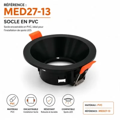 Socle Encastrable Rond en PVC Noir pour Spot LED | Top Déco Tunisie
