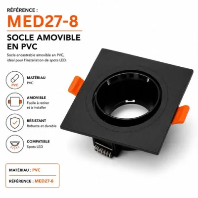 Socle Amovible Carré en PVC Noir pour Spot LED | Top Déco Tunisie