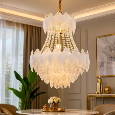 Lustre Cristal Moderne Doré à Double Niveau 50 cm | Top Déco Tunisie