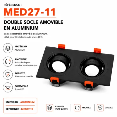 Double Socle Encastrable amovible en Aluminium pour Spots LED | Top Déco Tunisie