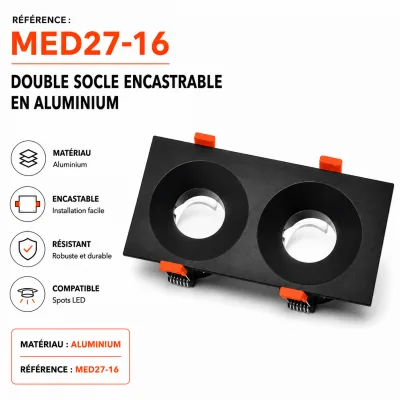 Double Socle Encastrable Fixe en Aluminium pour Spots LED | Top Déco Tunisie
