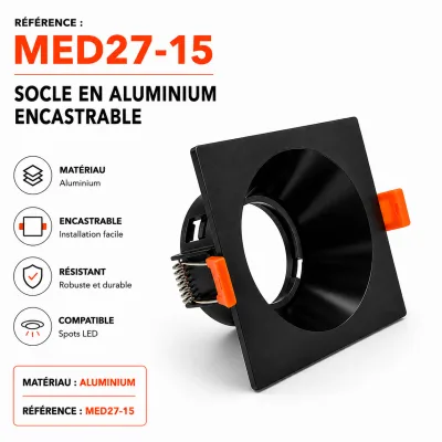 Socle Encastrable Carré en Aluminium Noir pour Spot LED | Top Déco Tunisie