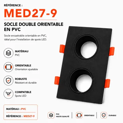Socle Double Encastrable Orientable en PVC Noir pour Spots LED | Top Déco Tunisie