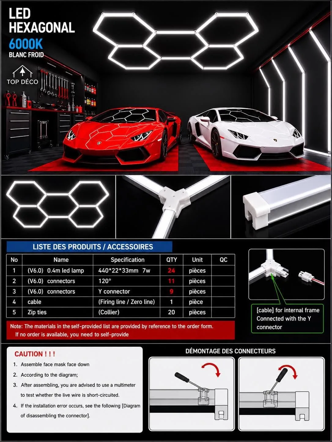 Kit LED Hexagonal 6000K – Éclairage Plafond Modulaire Haute Luminosité pour Garage, Showroom & Atelier