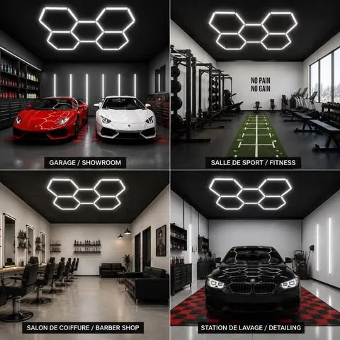 Kit LED Hexagonal 6000K – Éclairage Plafond Modulaire Haute Luminosité pour Garage, Showroom & Atelier