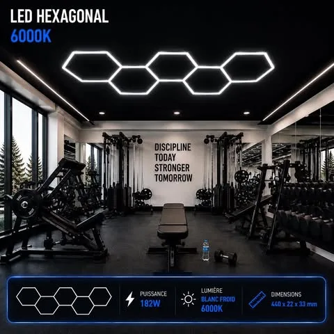 Kit LED Hexagonal 6000K – Éclairage Plafond Design 6 Hexagones pour Salle de Sport, Garage & Showroom