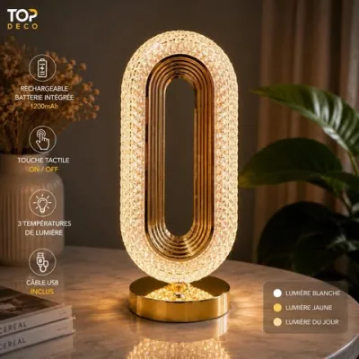 Veilleuse de Table LED Rechargeable Cristal – 3 Couleurs d'Éclairage | Top Déco Tunisie