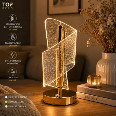 Veilleuse de Table LED Rechargeable Design Acrylique – 3 Couleurs d'Éclairage | Top Déco Tunisie