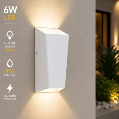 Applique Murale LED 6W Blanche Double Faisceau – 3000K IP65 | Top Déco Tunisie