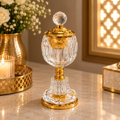 Mabkhara Encensoir Décoratif en Cristal & Doré | Top Déco Tunisie
