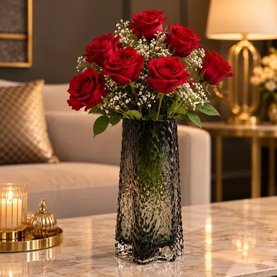 Vase Décoratif Haut en Verre Fumé Noir | Top Déco Tunisie