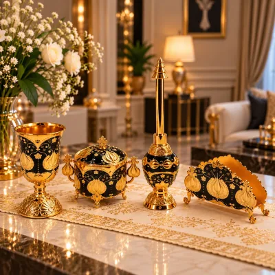 Set Décoratif Oriental 4 Pièces Noir & Doré | Top Déco Tunisie