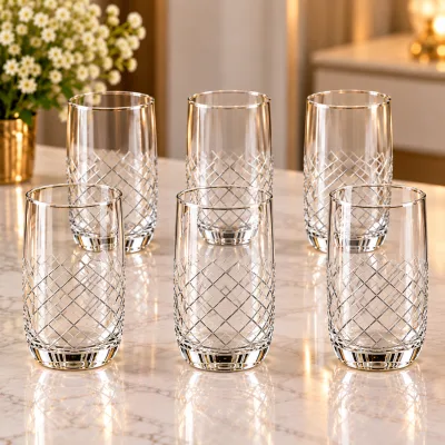 Service de 6 Verres à Jus Mokka Kristal – Verres Élégants à Motif | Top Déco Tunisie