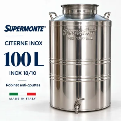 Citerne à Huile Supermonte 100L en Inox 18/10 avec Robinet Anti-Gouttes – Made in Italy | Top Déco Tunisie