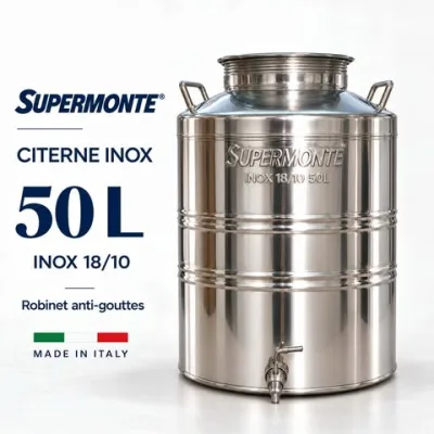 Citerne à Huile Supermonte 50L en Inox 18/10 avec Robinet Anti-Gouttes – Made in Italy | Top Déco Tunisie
