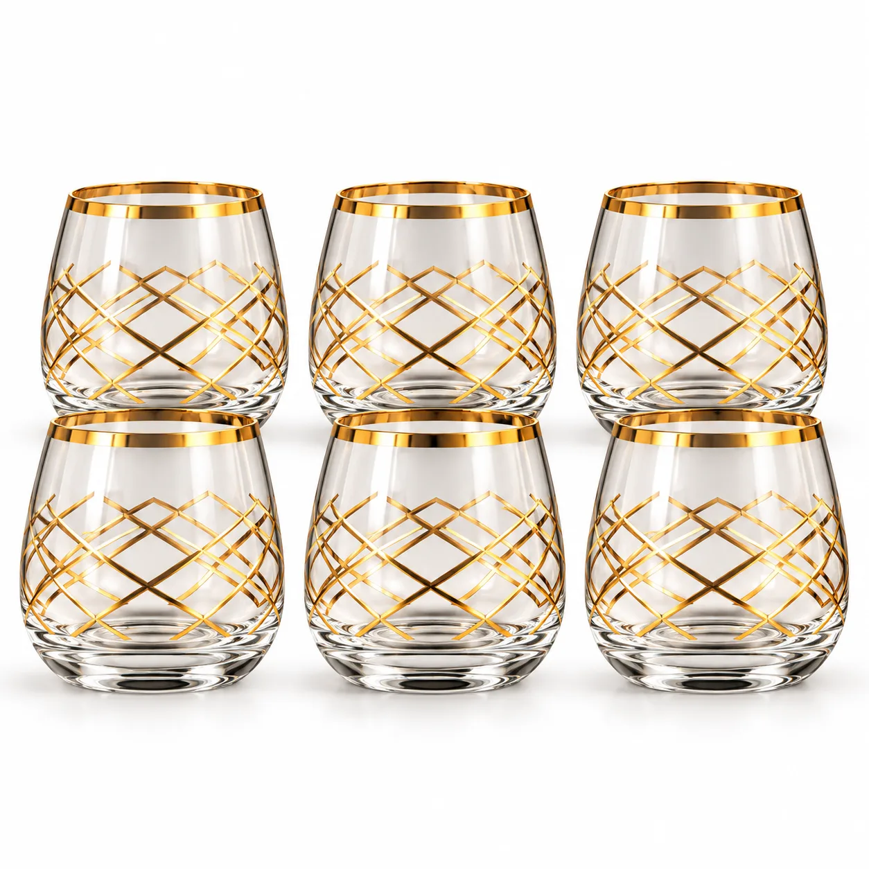 Set de 6 Coupes Mokka Kristal en Verre – Motif Doré Élégant