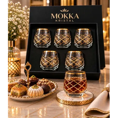 Set de 6 Coupes Mokka Kristal en Verre – Motif Doré Élégant | Top Déco Tunisie