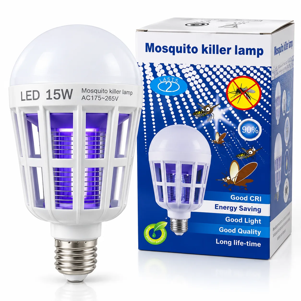 Lot de 2 Lampes LED Anti-Moustiques 15W E27 – 6500K Lumière Blanche