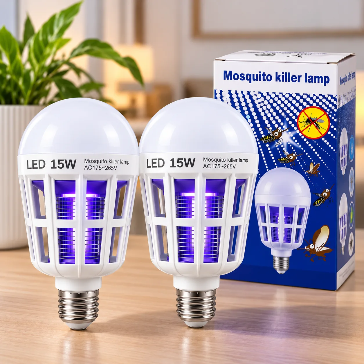 Lot de 2 Lampes LED Anti-Moustiques 15W E27 – 6500K Lumière Blanche
