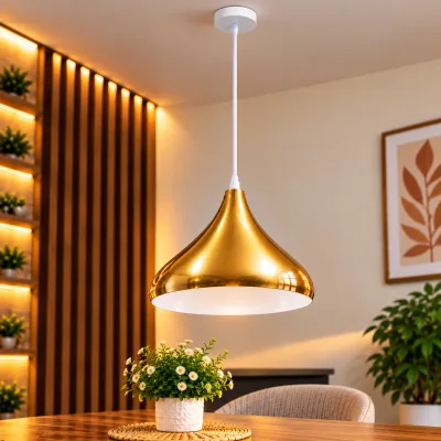 Lustre Suspendu Doré en Métal – Forme Goutte 32 cm | Top Déco Tunisie