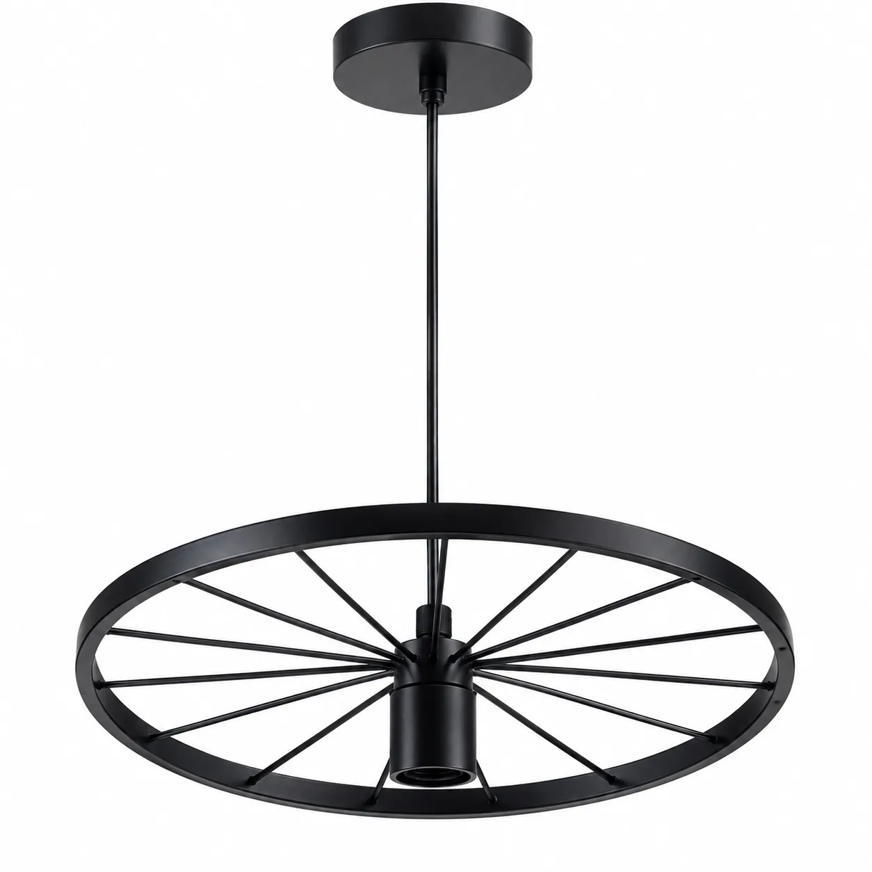 Lustre Suspendu Roue Noir en Métal – Design Industriel